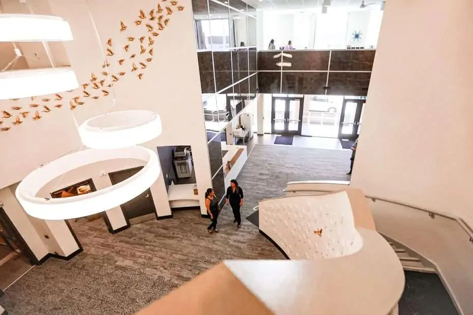 Overhead shot of Merchants Crn Foyer in Winnipeg, Manitoba