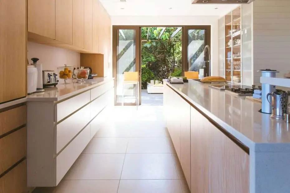 Modern kitchen with large windows and natural light