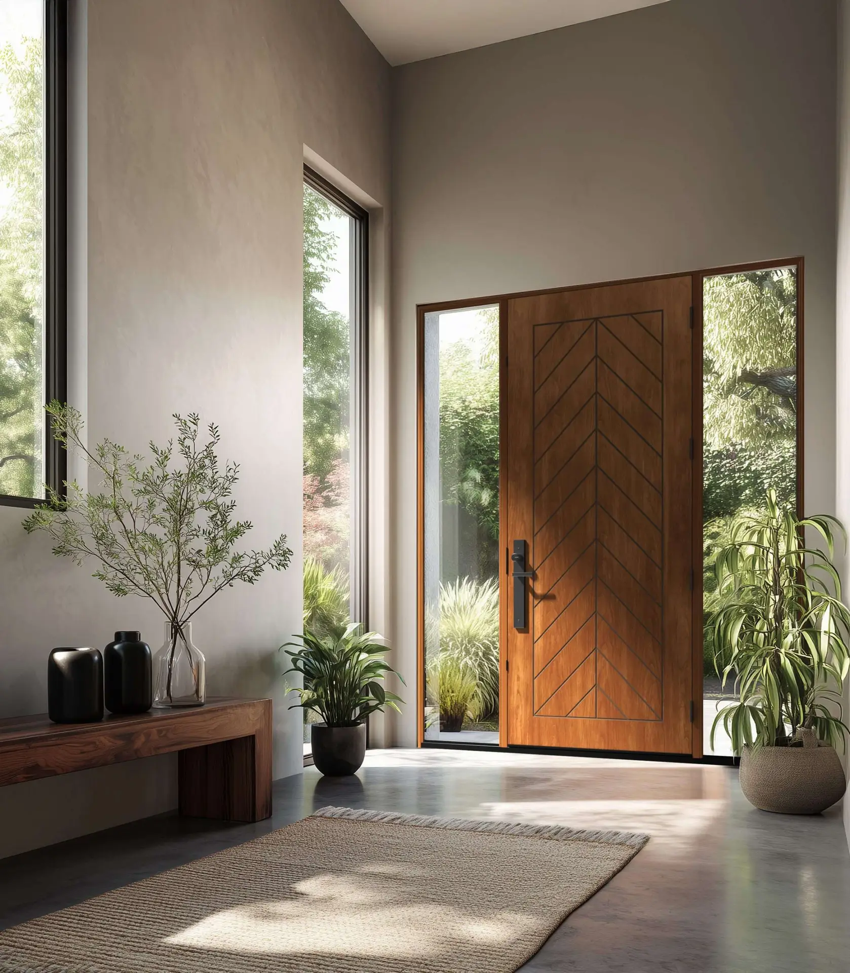 Custom contemporary cherry fiberglass entry door interior by SILEX